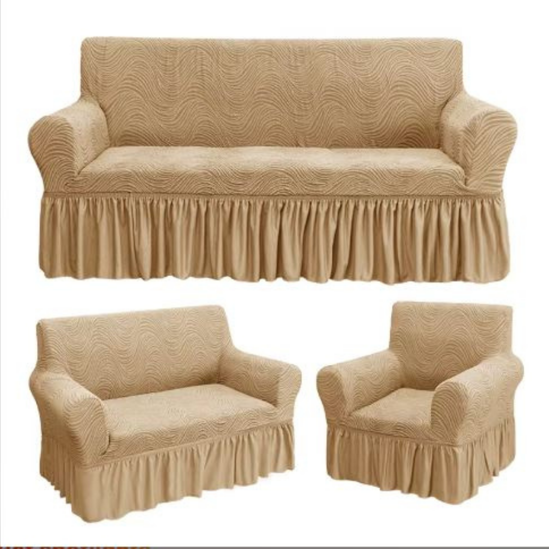 Wavy Jacquard Sofa Covers (3:2:1:1 Gold Beige)